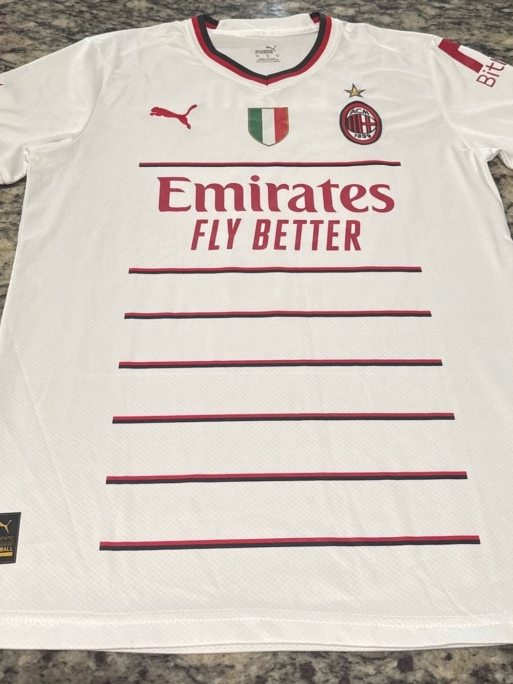 Puma White and Red AC Milan Emirates Fly Better Jersey